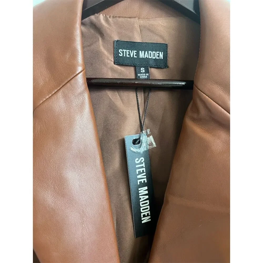 Steve Madden Women's Blazer Size S Brown Faux Leather Jacket - Picture 2 of 11